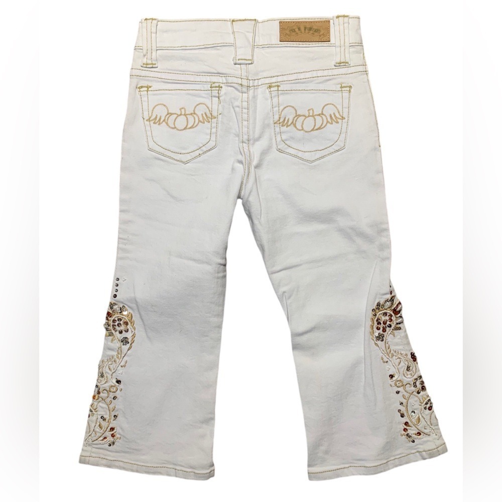 Fly'n Pumpkin Girls White Beaded Flare Jeans Fall Denim KPI-1006-WH Size 6